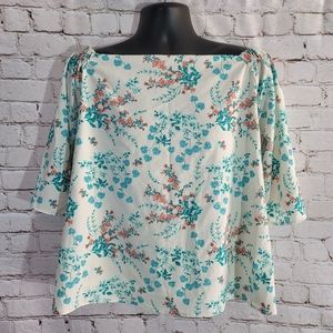 Womens off the shoulder Blouse Top Size Large Floral White Blue Pink